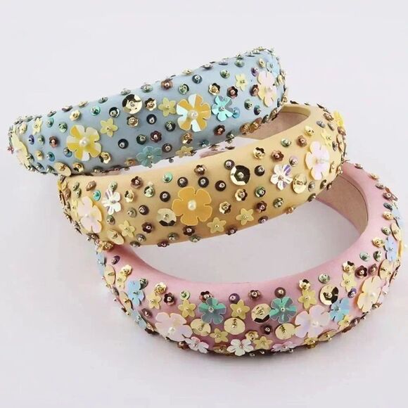 Flower Momma Flower Embellished Padded Headband BABY BLUE - Picture 2 of 2